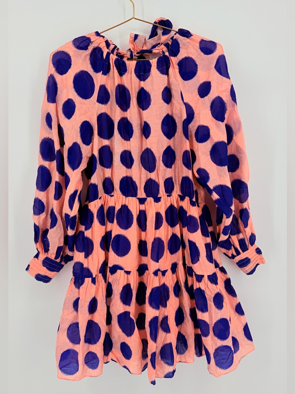 Ulla Johnson Pink Blue Polka Dot Silk Cotton Tiered Mini Dress Size 2